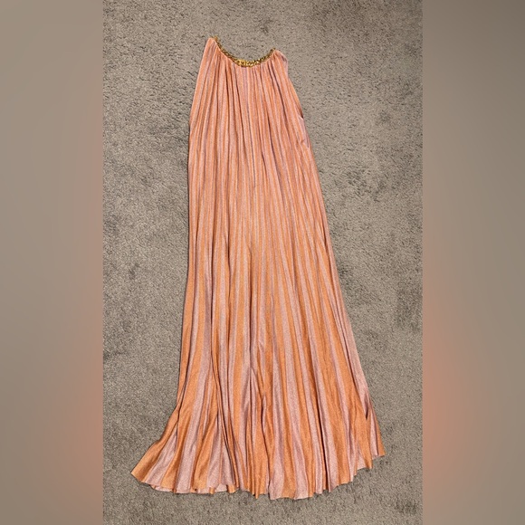 St John New Sparkle Sunburst Pleated Halter Chain Neck Gown Size XL $2,995.00 - Picture 14 of 16